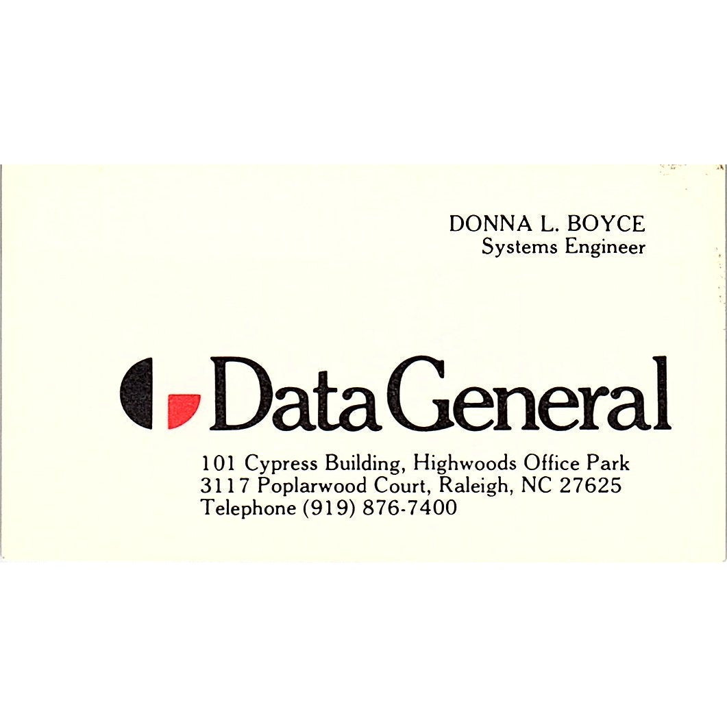 Donna L Boyce Data General Raleigh NC Vintage Business Card SC9-B5