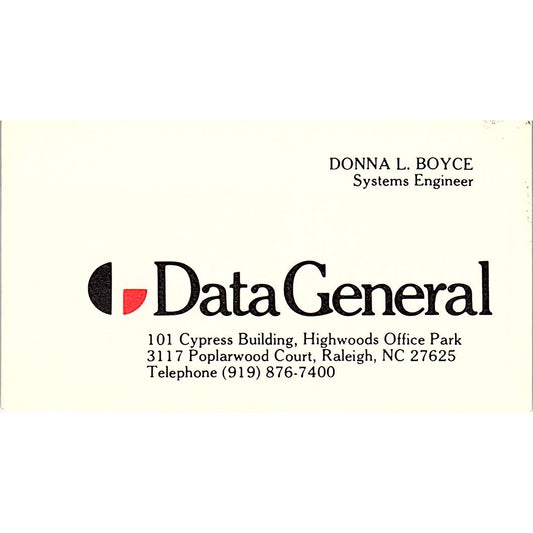 Donna L Boyce Data General Raleigh NC Vintage Business Card SC9-B5