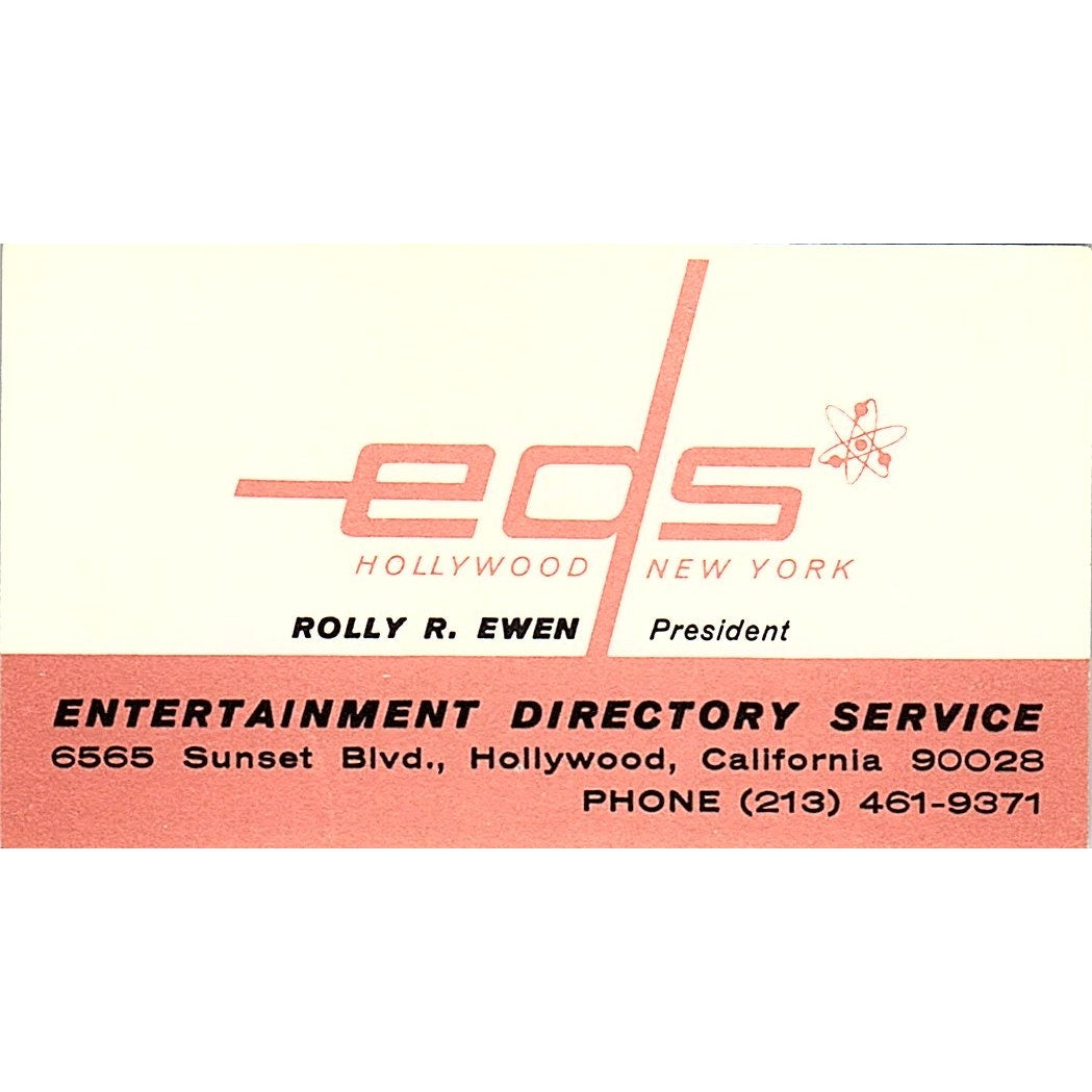 EDS Hollywood New York Rolly R Ewen Entertainment CA Vintage Busines Card SF3-B2