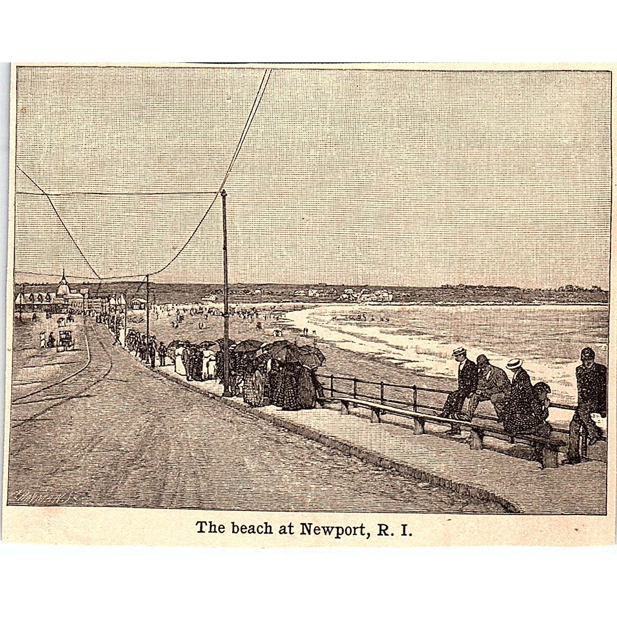 The Beach at Newport Rhode Island 3x4" 1901 Engraving AF6-M12