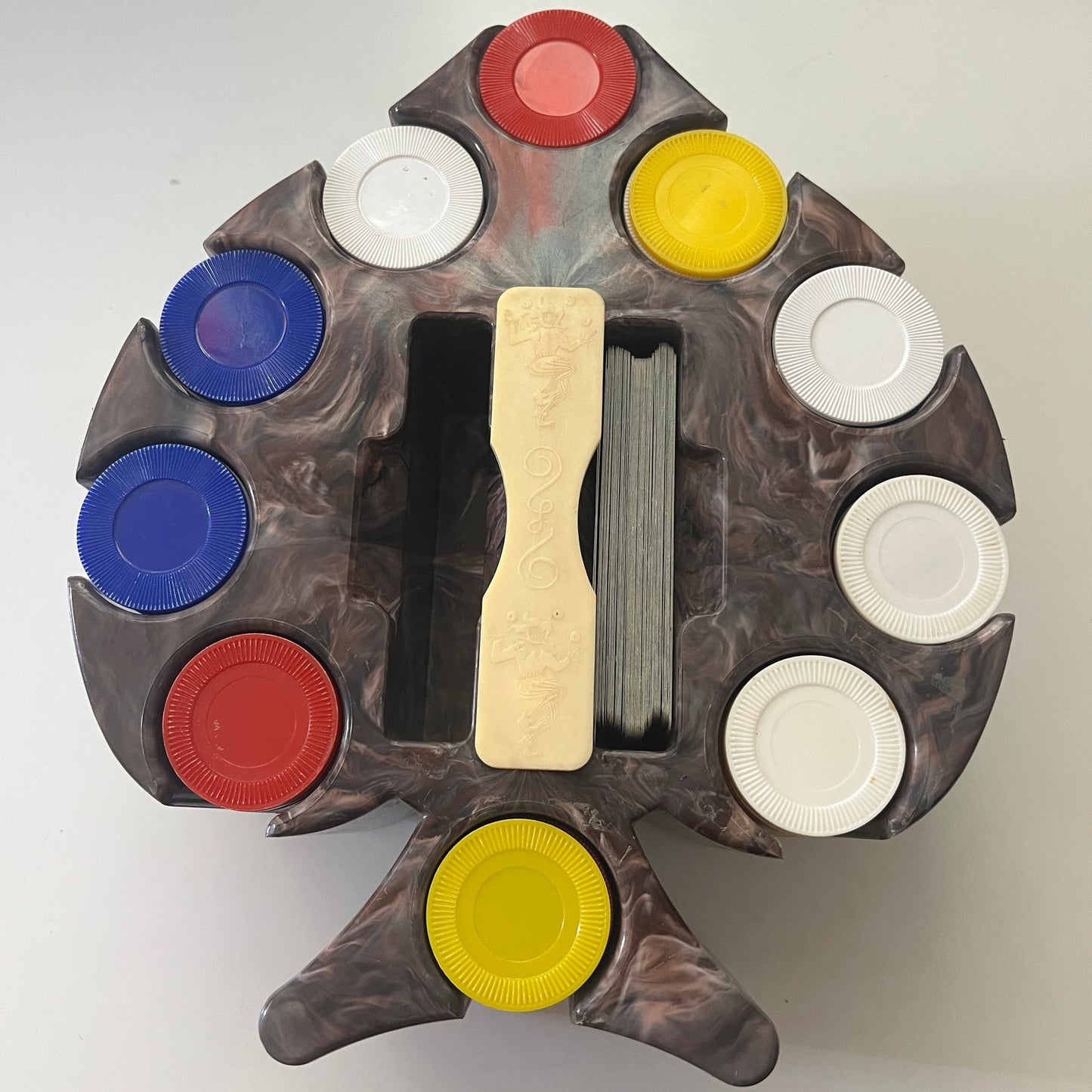 Vintage Marble Bakelite Spade Shaped Poker Chip Spinning Caddy Card Holder CTG2