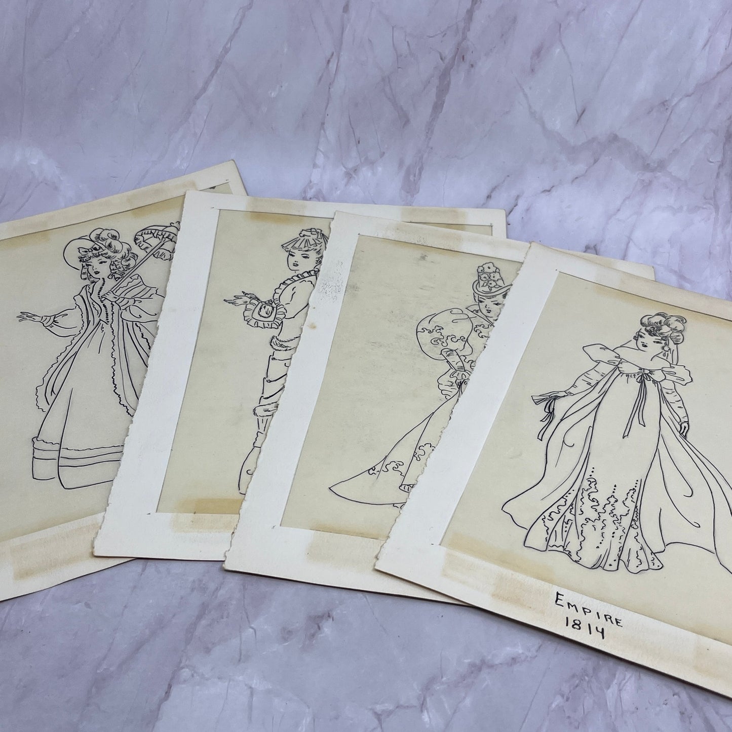 1940s Lot of 10 Period Fashion Sketches Winifred Schutsky Pratt Institute TC5