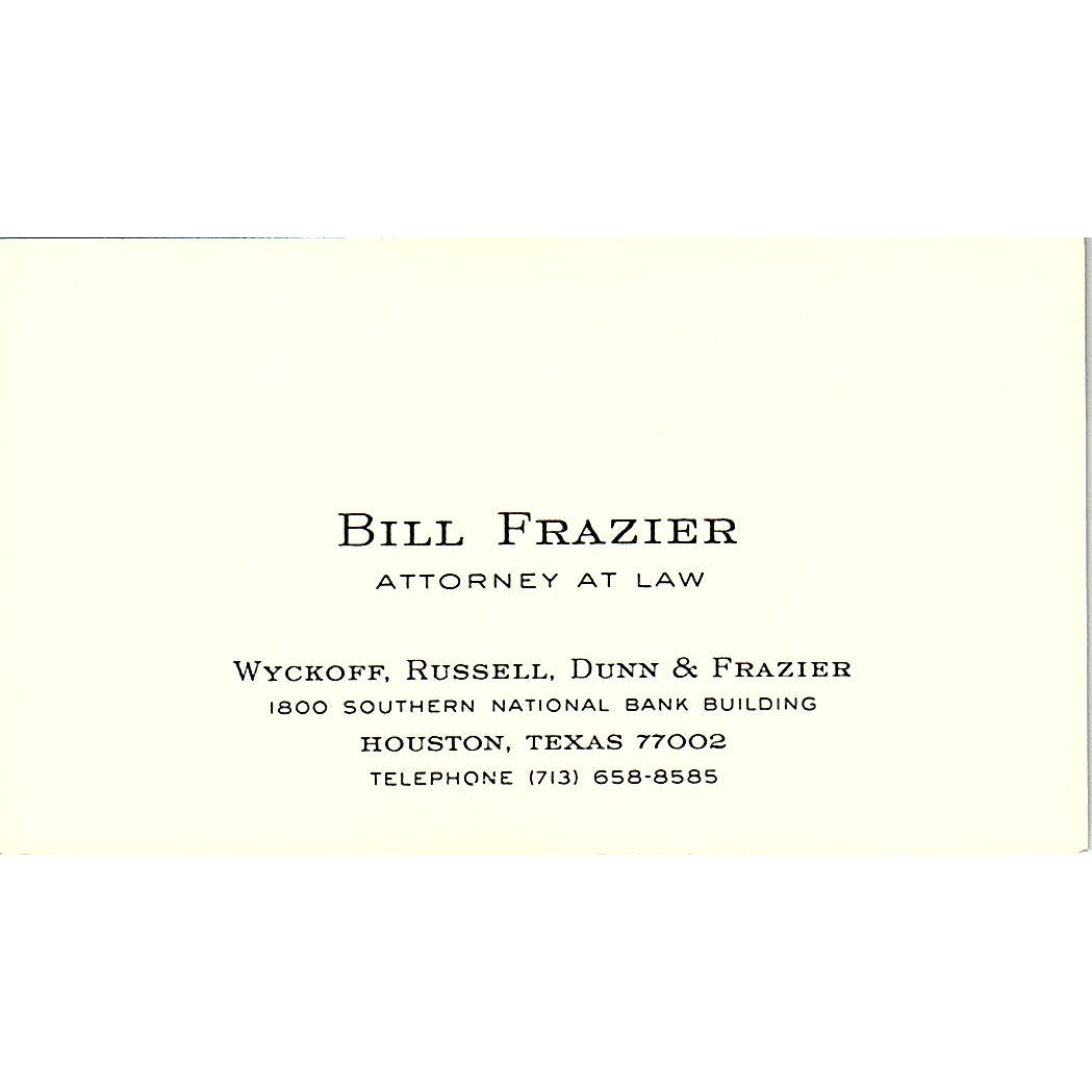 Bill Frazier Attorney Houston Vintage Business Card SE3-B12