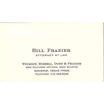 Bill Frazier Attorney Houston Vintage Business Card SE3-B12