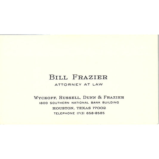 Bill Frazier Attorney Houston Vintage Business Card SE3-B12