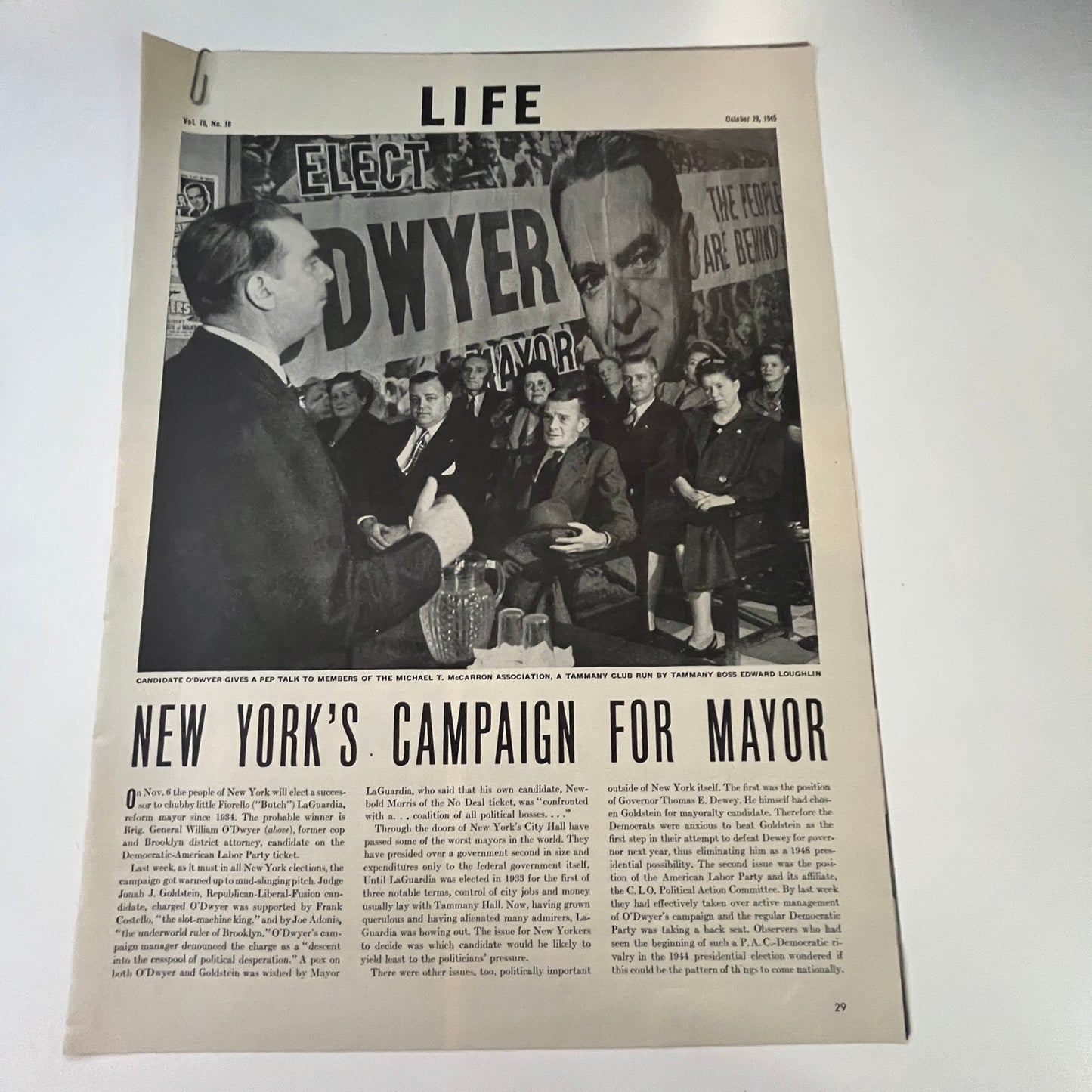 1945 New York's Campaign for Mayor 4 Pages 1940s WWII Era Article V29-5