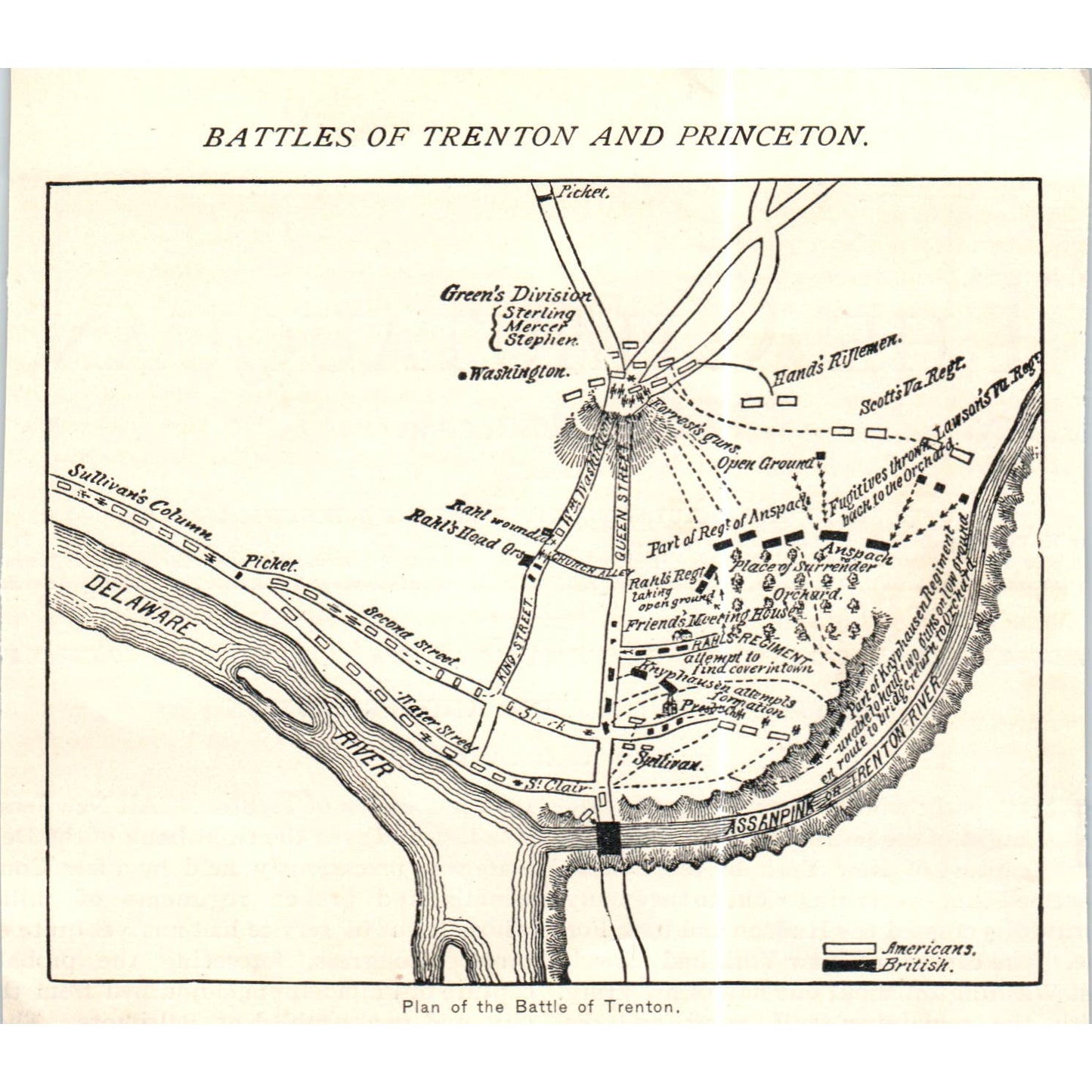 Plan of the Battle of Trenton Map c1890 Victorian Print AE8-CH2