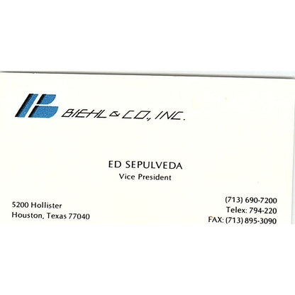 Ed Sepulveda Biehl & Co Inc Houston Vintage Business Card SD9-B13
