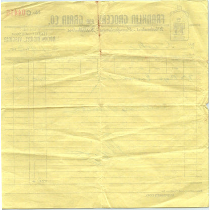 1953 Franklin Grocery and Grain Co Rocky Mount VA Receipt Billhead AF1-RR5