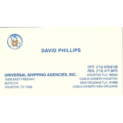 David Phillips Universal Shipping Agencies Houston Vintage Business Card SC9-B2