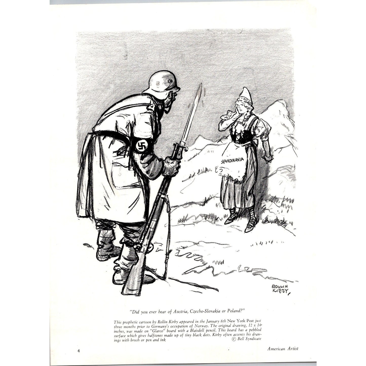 Germany Occupation of Norway WWII 1940 Rollin Kirby Political Cartoon AJ4-5