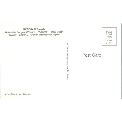 Nationair Canada McDonnell Douglas DC-8-62 Vintage Postcard PC2