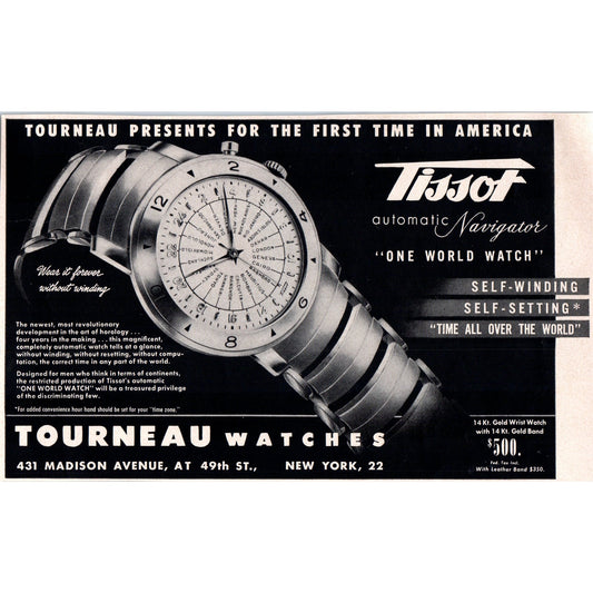 Tissot Tourneau Watches NY 1951 Magazine Ad AF1-MF1
