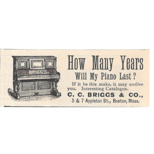 C.C. Briggs & Co Long Lasting Pianos Boston MA 1892 Magazine Ad AK6-S2