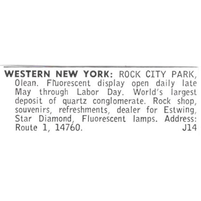 Rock City Park Lapidary Supply Olean Western New York 1972 Ad AF8-S26