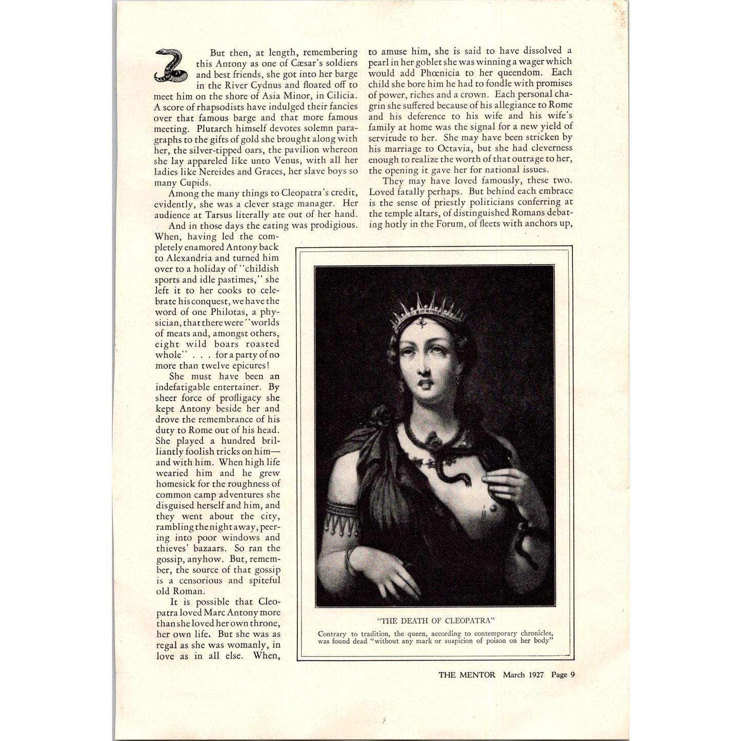 Cleopatra - First Lady of the Nile Gilbert W Gabriel 4 Pages 1927 Article I3