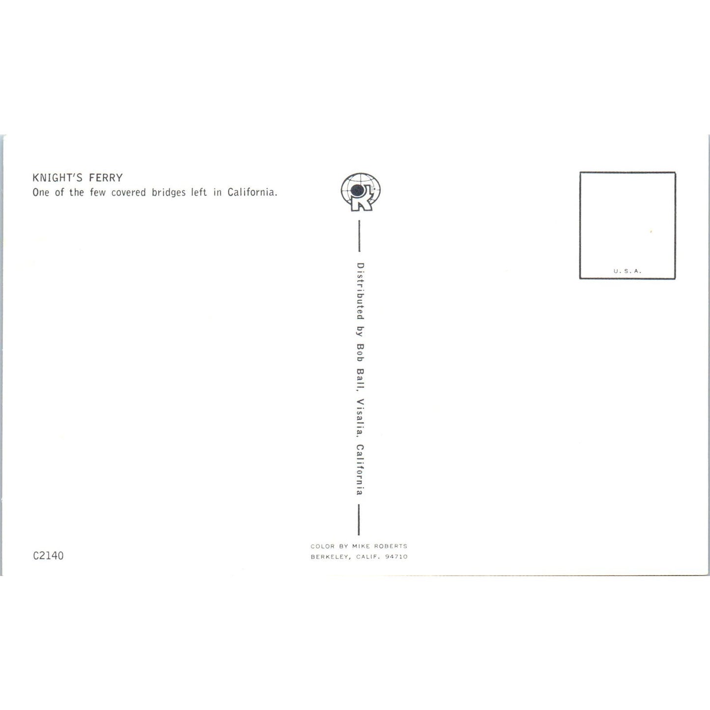 Knight's Ferry Covered Bridge California Vintage Covered Bridge Postcard PD1