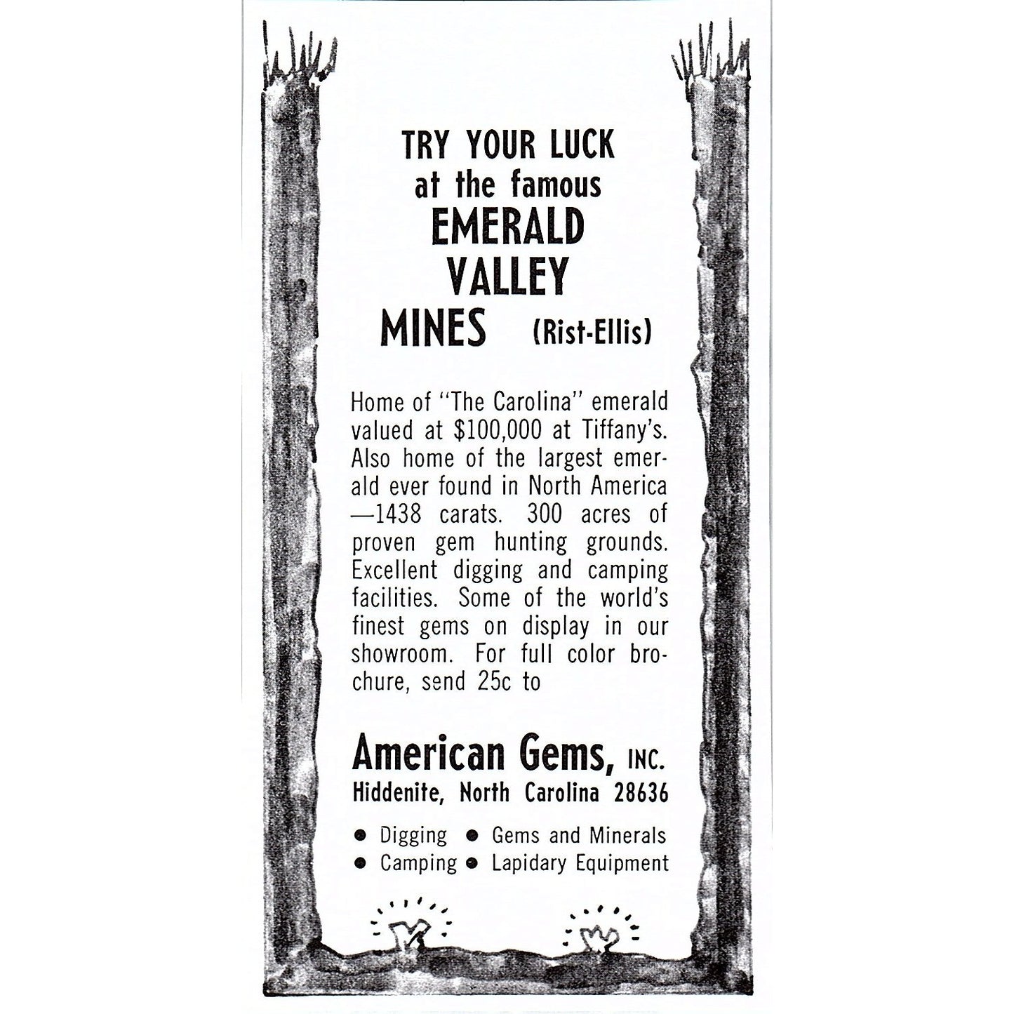 American Gems Inc Emerald Valley Mines Hiddenite NC 1972 Ad AF8-M3