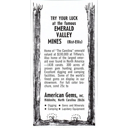 American Gems Inc Emerald Valley Mines Hiddenite NC 1972 Ad AF8-M3