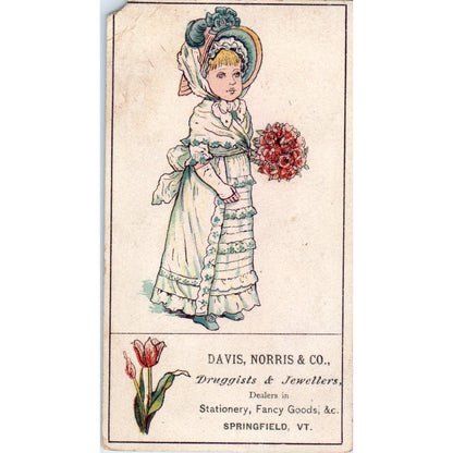 Davis, Norris & Co Druggists Jewellers Springfield VT c1880 Trade Card AE5