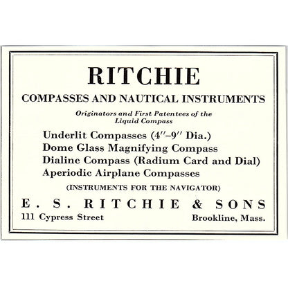 E.S. Ritchie & Sons Compassess Nautical Instruments Brookline MA 1932 Ad AG2-M18