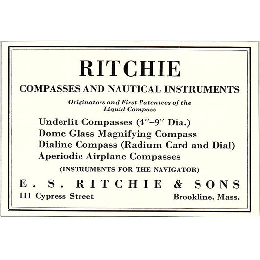 E.S. Ritchie & Sons Compassess Nautical Instruments Brookline MA 1932 Ad AG2-M18