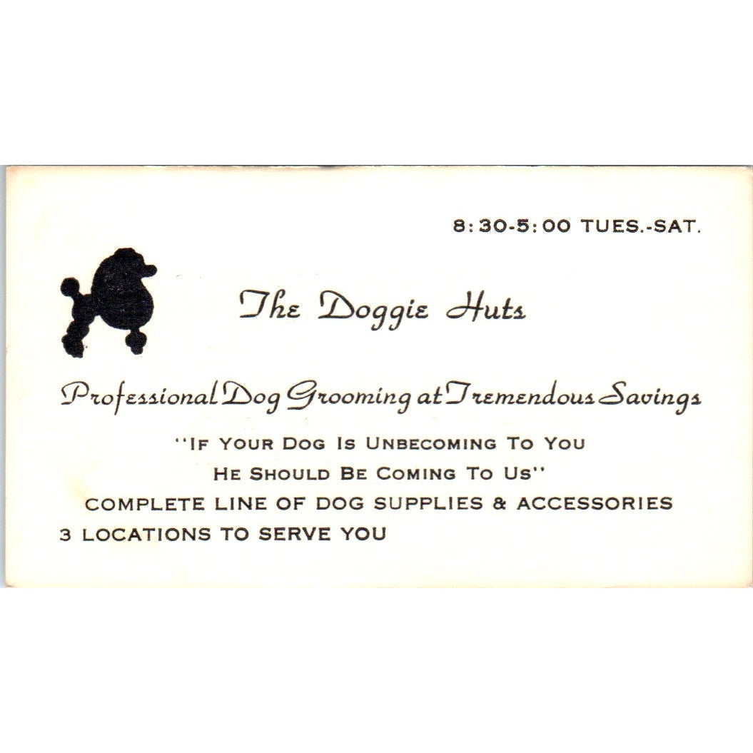 The Doggie Huts Dog Grooming Long Beach CA Vintage Business Card SD8-B15