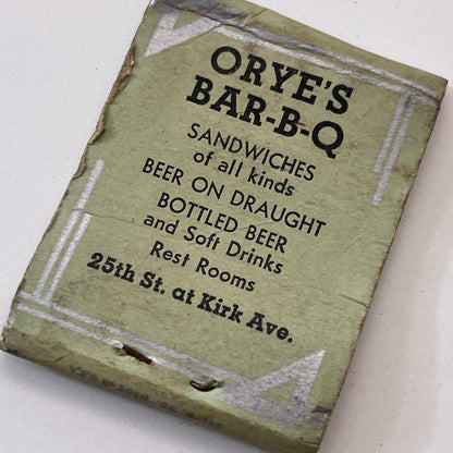 Orye's Bar-B-Q 25th St at Kirk Ave Vintage Matchbook Cover TB8-MB3-2