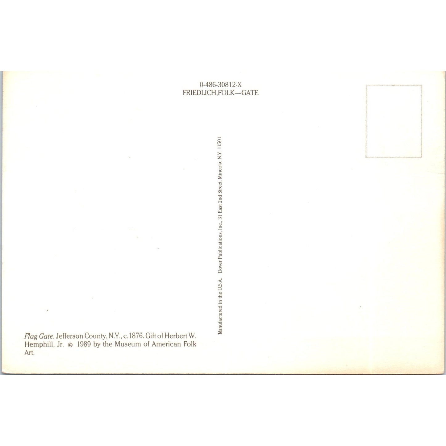 1989 Herbert W. Hemphill American Flag Gate 4x6 Original Postcard PD1