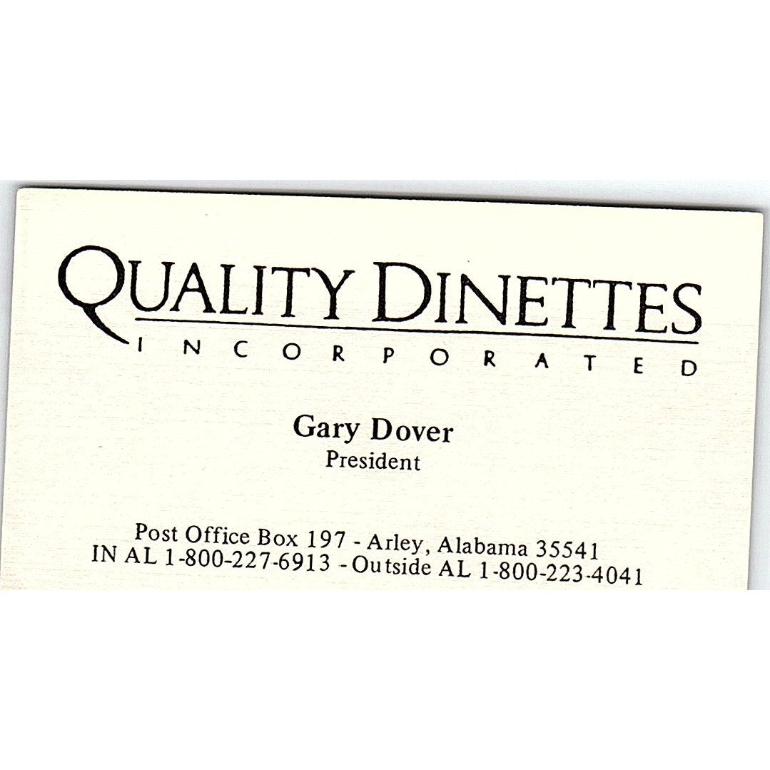 Gary Dover Quality Dinettes Arley AL Vintage Business Card SD9-B9