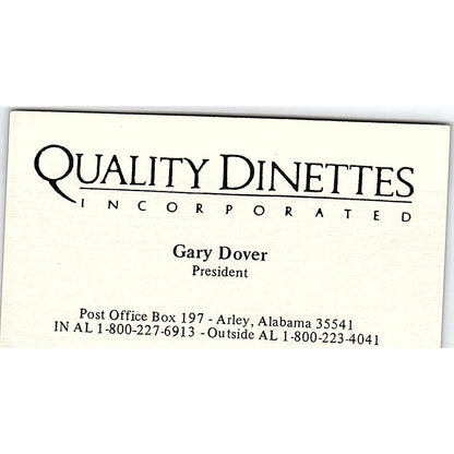 Gary Dover Quality Dinettes Arley AL Vintage Business Card SD9-B9