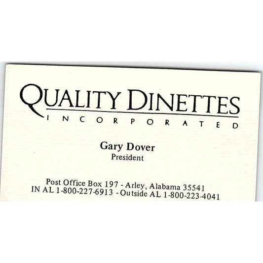 Gary Dover Quality Dinettes Arley AL Vintage Business Card SD9-B9