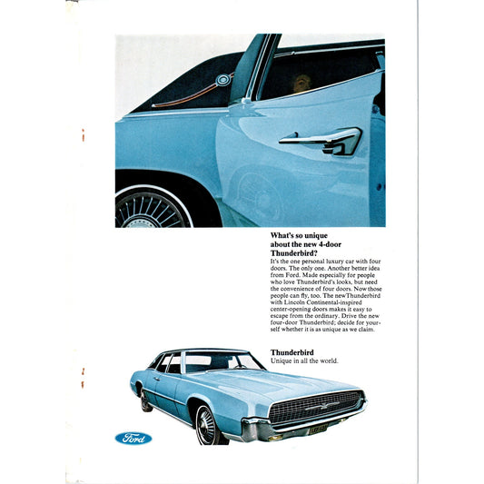 Ford Thunderbird Blue 4-Door Automobile Car - Vintage Magazine Ad D20