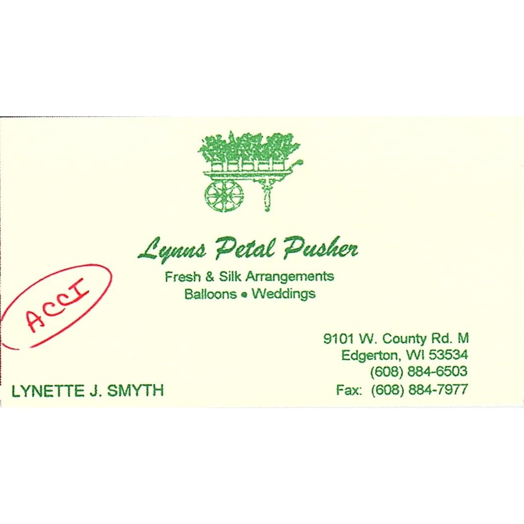 Lynns Petal Pusher Lynnette J Smyth Edgerton WI Vintage Business Card SC9-B9