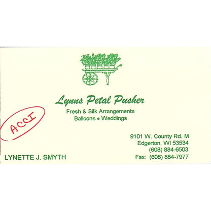 Lynns Petal Pusher Lynnette J Smyth Edgerton WI Vintage Business Card SC9-B9