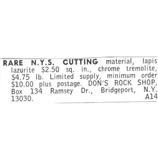 Don's Rock Shop Lapidary Cutting Material Bridgeport NY 1972 Ad AF8-S17