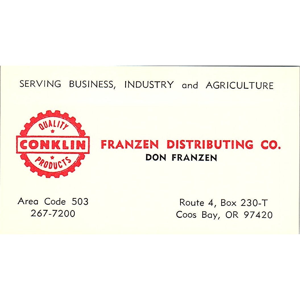 Franzen Distributing Co Don Franzen Coos Bay Oregon Vintage Business Card SB4-B2