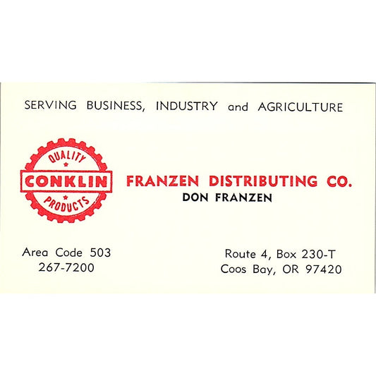 Franzen Distributing Co Don Franzen Coos Bay Oregon Vintage Business Card SB4-B2