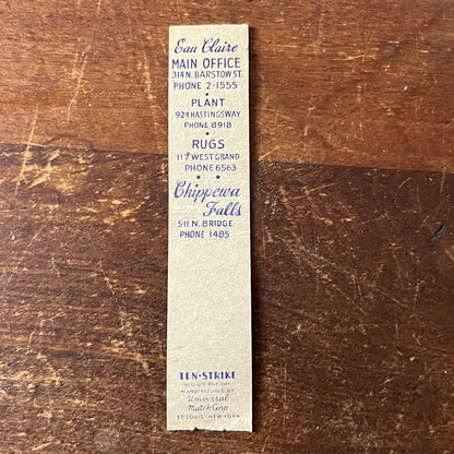 Cra-Mer Cleaner Dryers E.M. Craig Eau Claire WI Miniature Matchbook Cover TH2-Y4