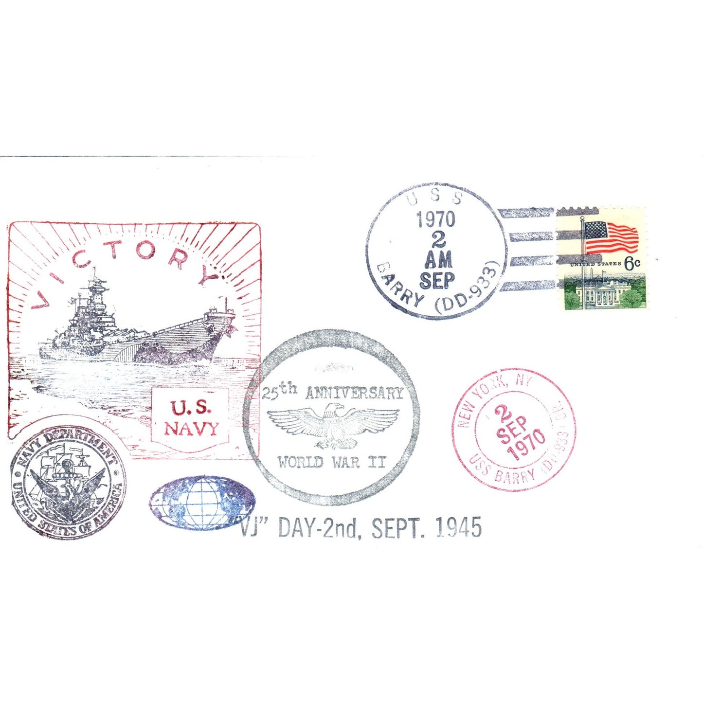 1970 USS Barry DD-933 V-Day 25th Anniversary Postal Cover Envelope TI5-PC1