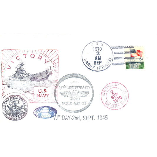 1970 USS Barry DD-933 V-Day 25th Anniversary Postal Cover Envelope TI5-PC1