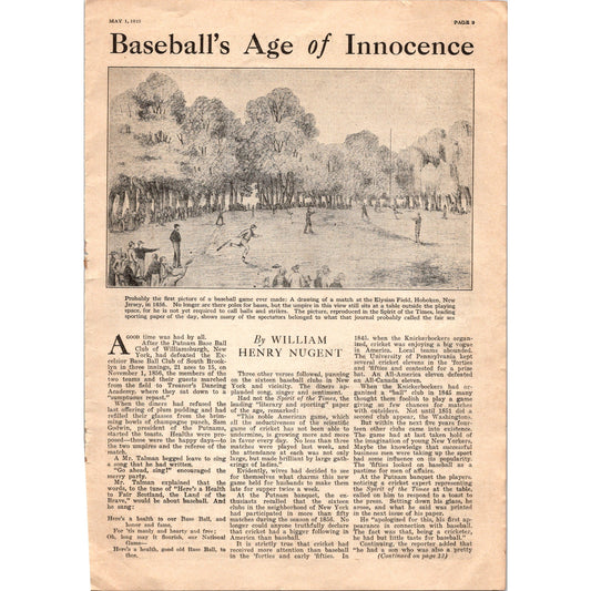 Baseball's Age of Innocence William Henry Nugent 3 Page 1923 Article SI10