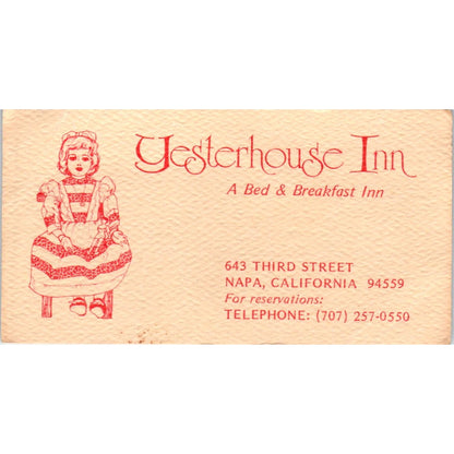 Yesterhouse Inn Bed & Breakfast Napa CA Vintage Business Card SE3-B1