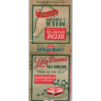 Uecke Dairy Co Eau Claire Lily Brand Ice Cream Vintage Matchbook Cover SD2-Y15