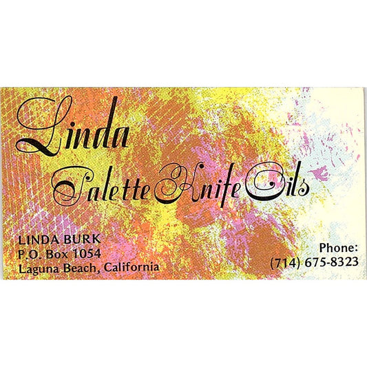 Linda Burk Palette Knife Oils Artist Laguna Beach Vintage Business Card SE3-B12