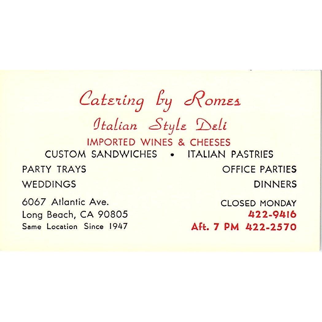 Catering by Romes Italian Style Deli Long Beach CA Business Card SSB4-B13