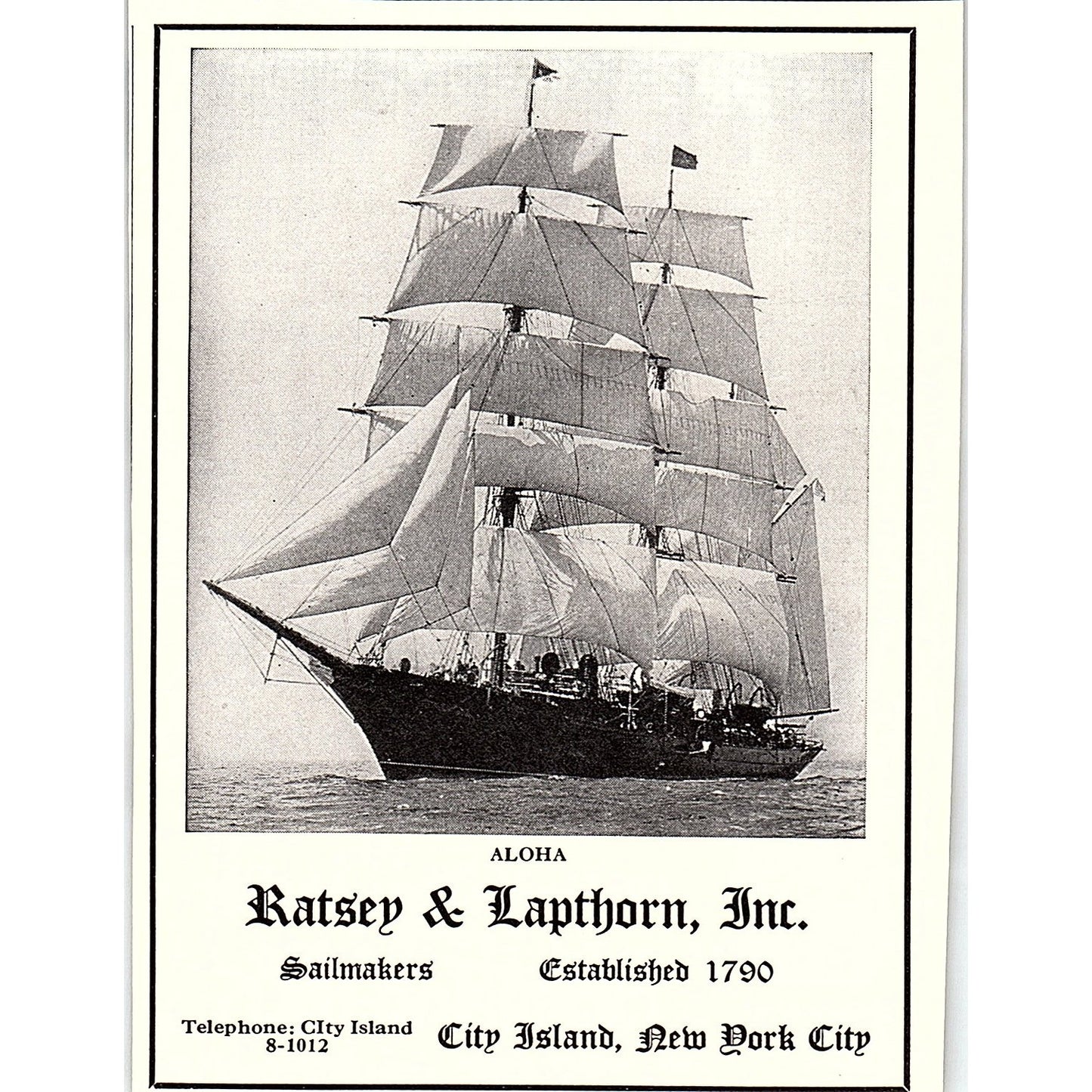 Ratsey & Lapthorn Inc Sailmakers City Island NYC 1932 Ad AG2-H3