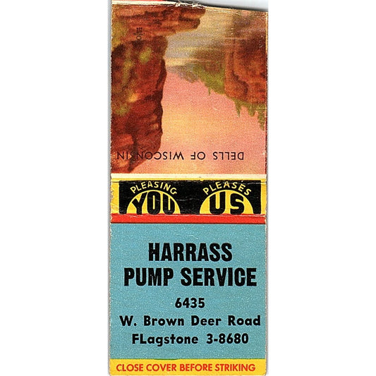 Harrass Pump Service 6435 W. Brown Deer Road WI Vintage Matchbook Cover SC7-Y6