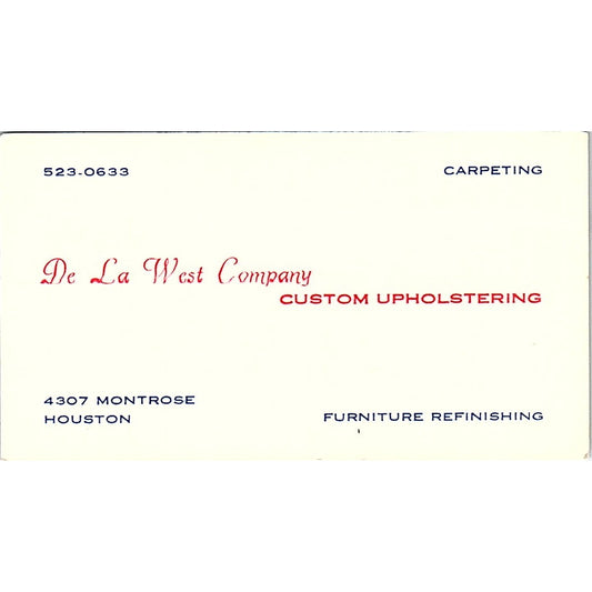De La West Company Custom Upholstering Montrose Houston Business Card SF3-B6