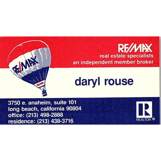 Daryl Rouse Realtor Remax Long Beach CA Vintage Business Card SC9-B5
